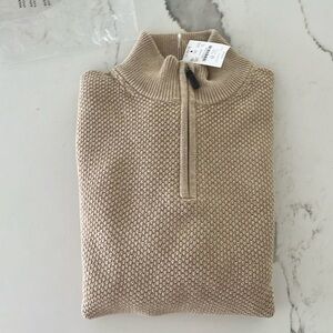 Men’s JCrew Piqué half-zip pullover tan XL NWT